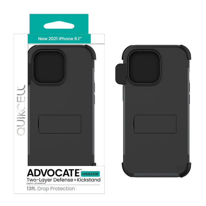 QUICKCELL ADVOCATE + HOLSTER Dual-Layer Kickstand Case - Apple iPhone 13 - BLACK