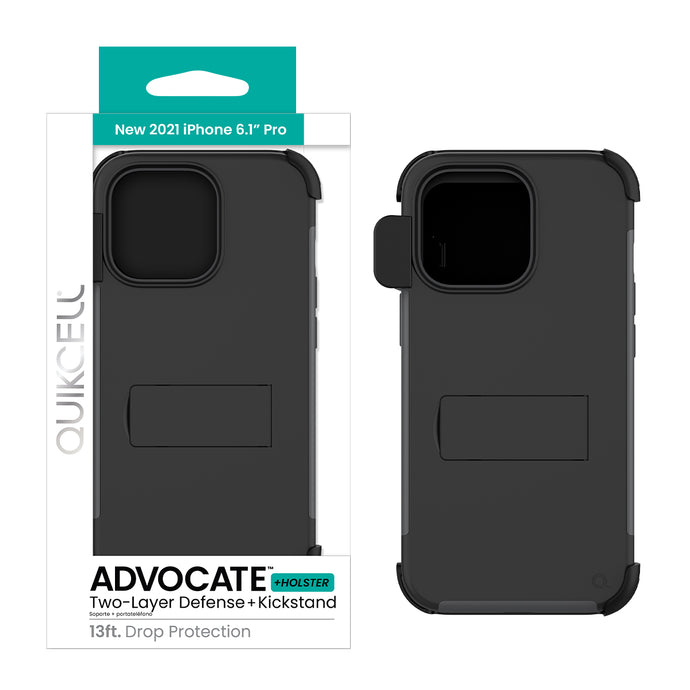 QUIKCELL ADVOCATE + HOLSTER Dual-Layer Kickstand Case - Apple iPhone 13 Pro - BLACK