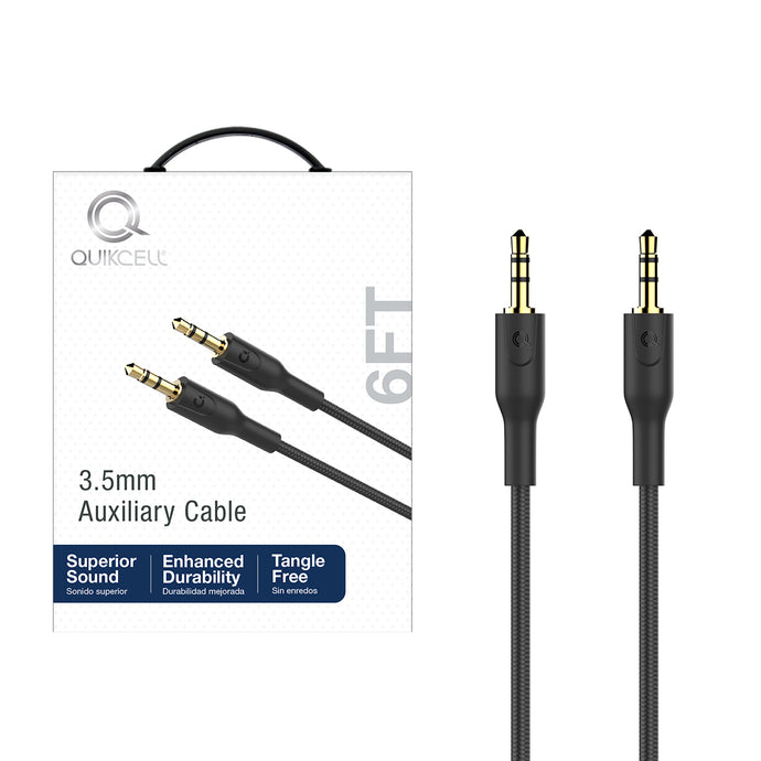 QUICKCELL 6ft 3.5mm AUXILIARY Braided Cable - BLACK