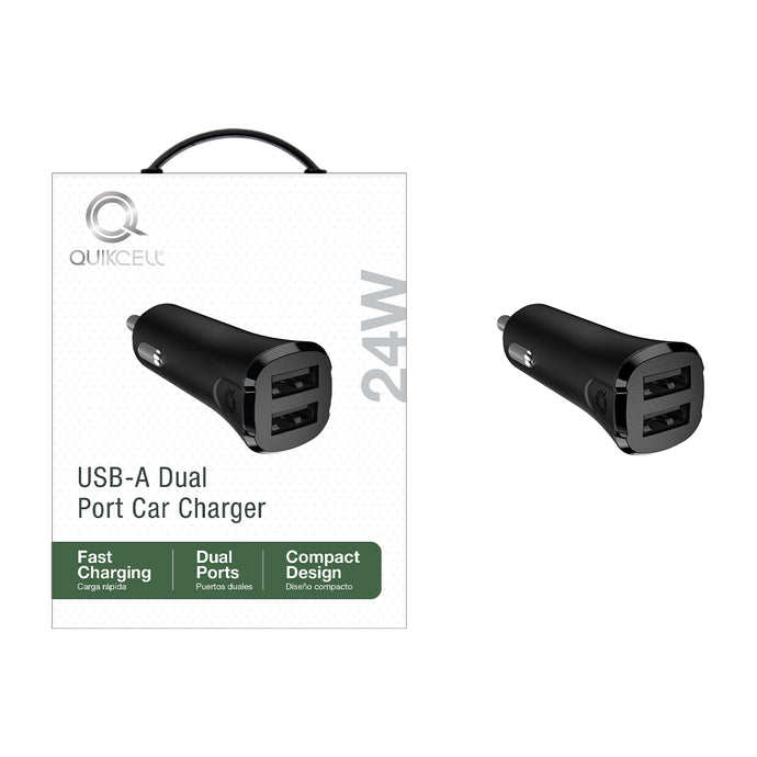 QUIKCELL 24W High-Speed, Dual Port Car Charger - BLACK