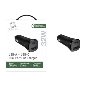 QUIKCELL 32W Power Delivery, Dual Port CAR CHARGER
