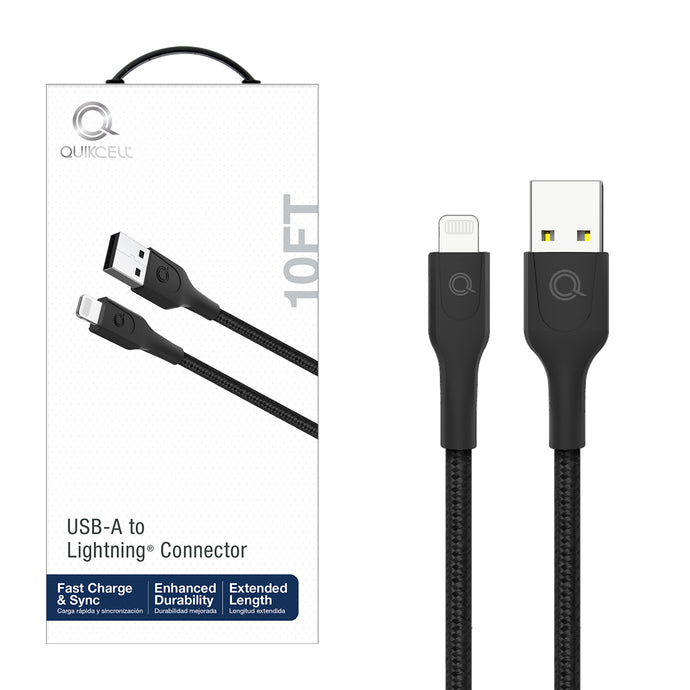 QUICKCELL Charge & Sync 10ft. Cable MFi Lightning to USB-A - BLACK