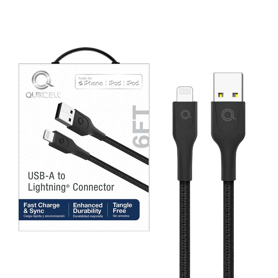 QUICKCELL Charge & Sync 6ft. Cable MFi Lightning to USB-A - BLACK