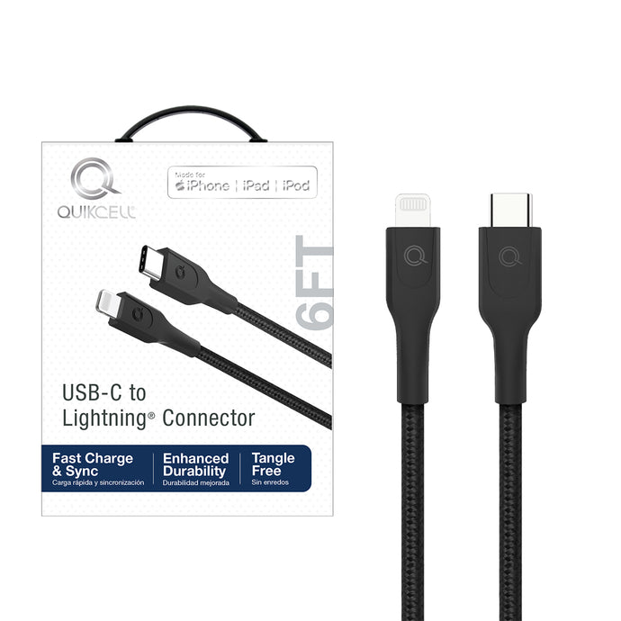 QUICKCELL Charge & Sync 6ft. Cable MFi Lightning to USB-C - BLACK