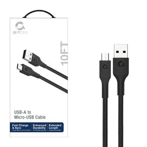 QUICKCELL 10ft FAST CHARGE CABLE MicroUSB to USB-A - BLACK