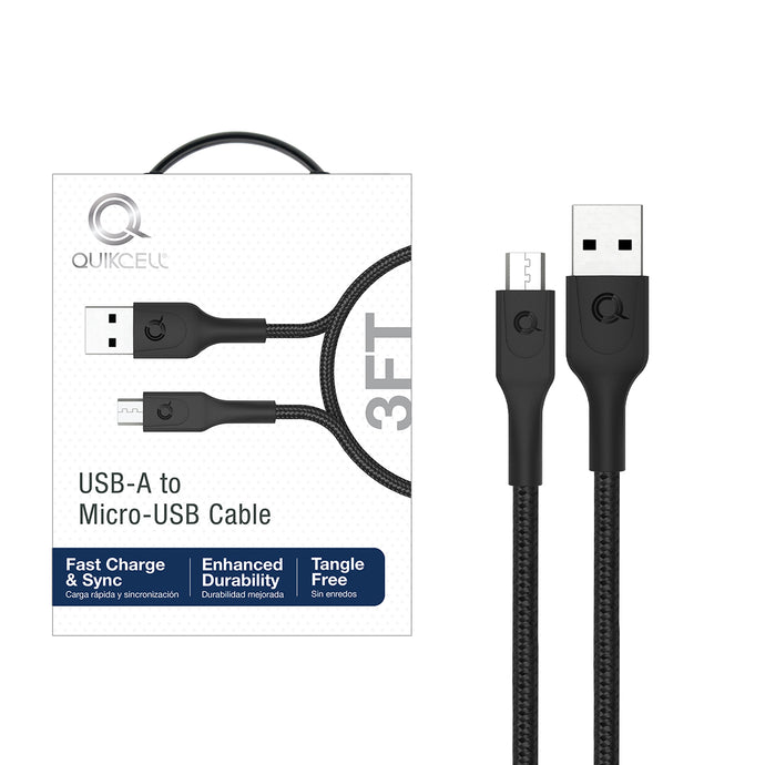 QUICKCELL 3ft FAST CHARGE CABLE MicroUSB to USB-A - BLACK