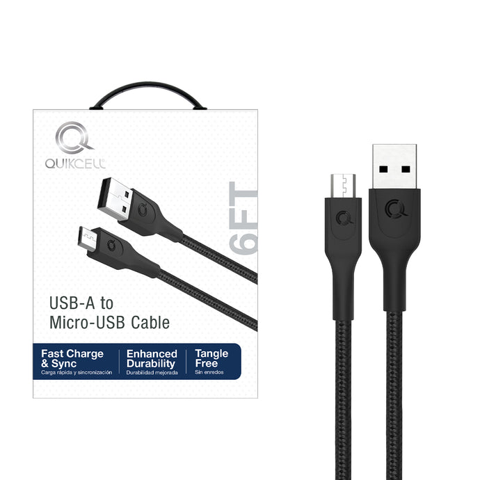 QUICKCELL 6ft FAST CHARGE CABLE MicroUSB to USB-A - BLACK