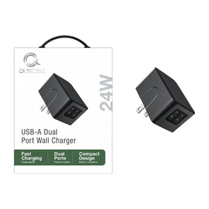 QUIKCELL 24W High-Speed, Dual Port Wall Charger - BLACK