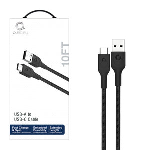 QUIKCELL Charge & Sync 10ft. Cable USB-A to USB-C - BLACK