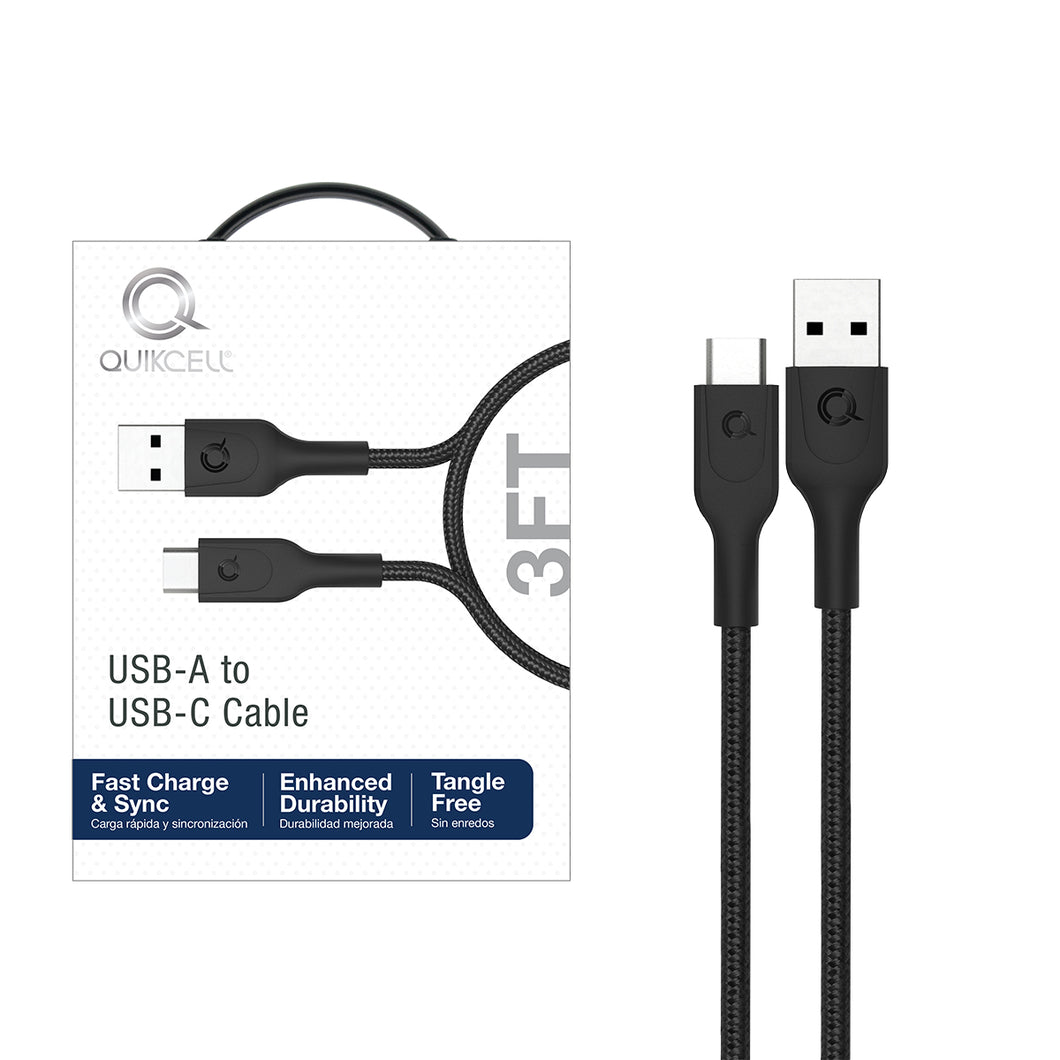QUICKCELL Charge & Sync 3ft. Cable USB-A to USB-C - BLACK