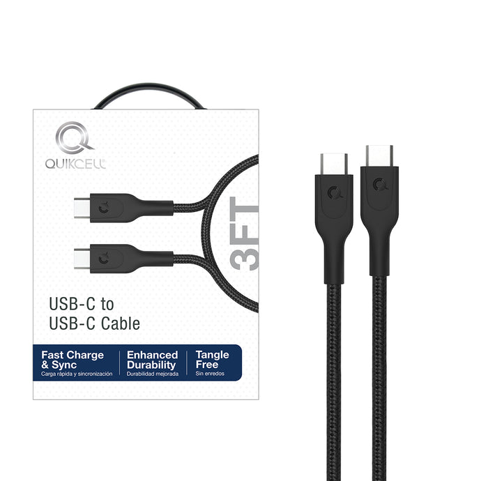 QUICKCELL 3ft FAST CHARGE CABLE USB-C to USB-C - BLACK