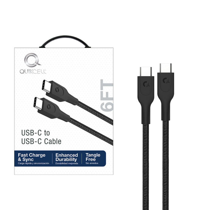 QUICKCELL 6ft FAST CHARGE CABLE USB-C to USB-C - BLACK
